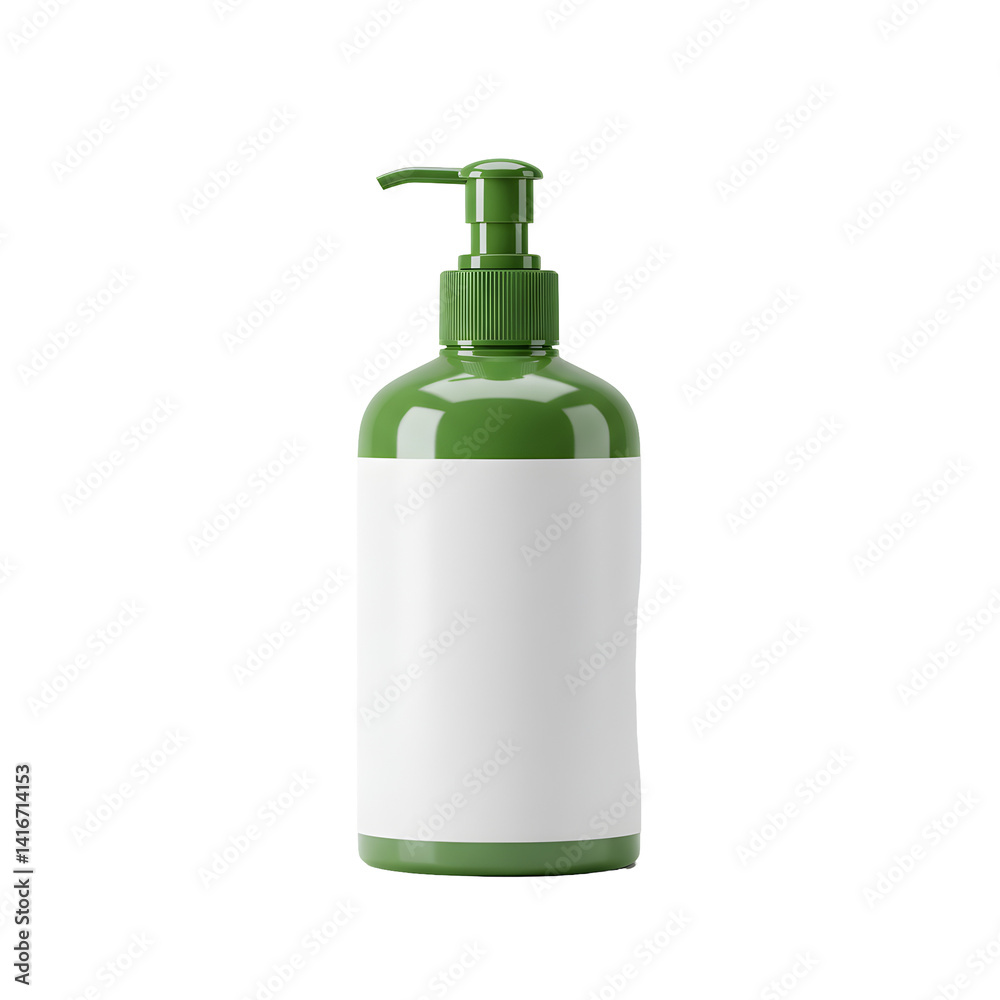 Green Pump Bottle with Blank Label on Transparent Background Green Pump Bottle with Blank Label on Transparent Background