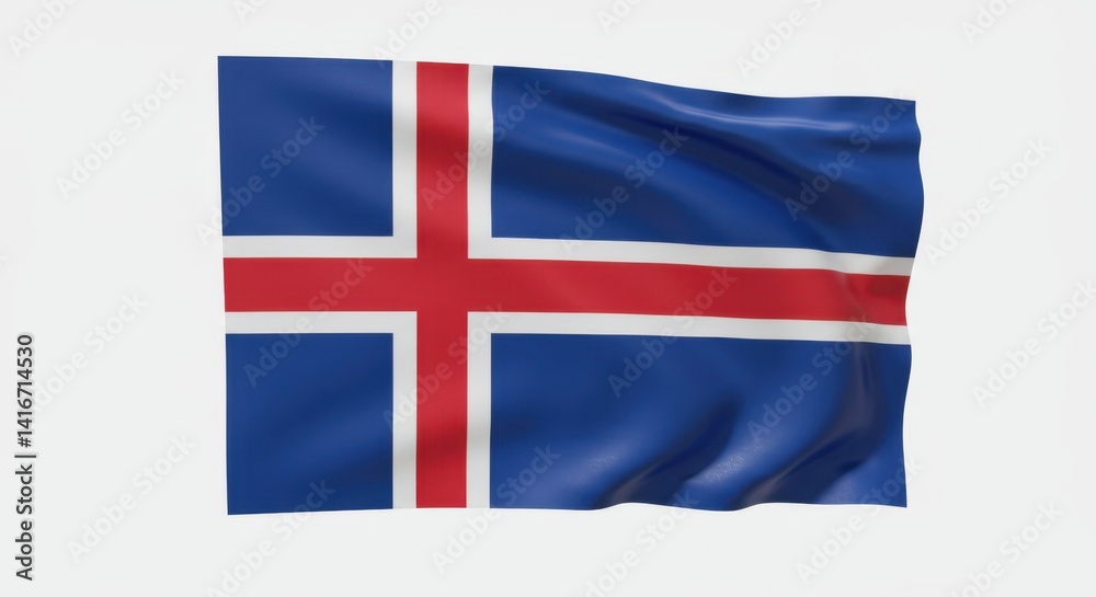 Fototapeta premium Icelandic National Flag Waving Gracefully in the Wind A Stunning Display of Patriotism and National Identity