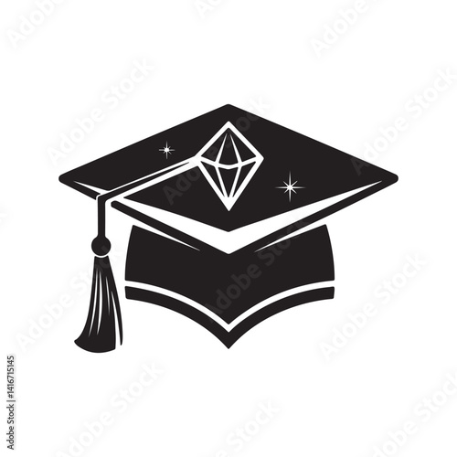 A black graduation cap and diploma symbolize academic achievement and success in higher education