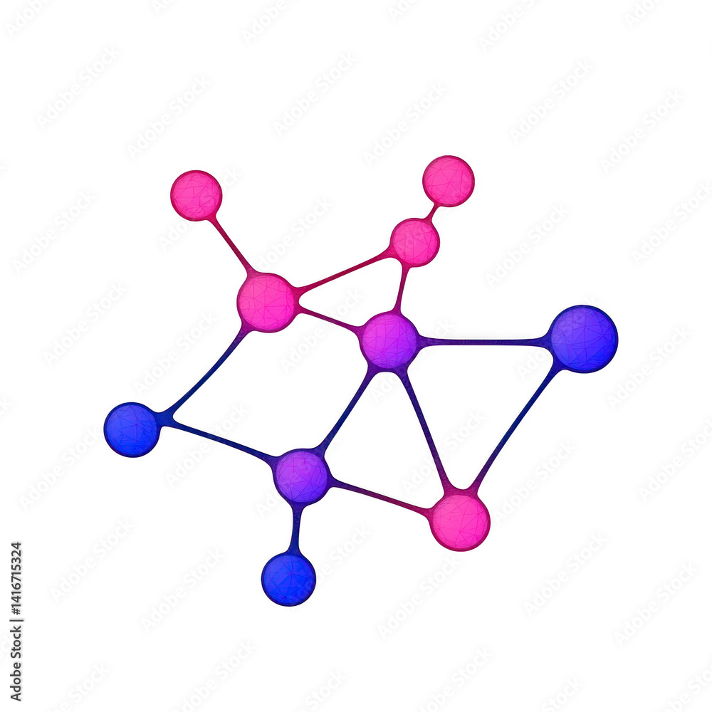 colorful molecular structure illustration with interconnected spheres in pink and blue, representing atoms and bonds. design is abstract and scientific, evoking sense of innovation and complexity colorful molecular structure illustration with interconnected spheres in pink and blue, representing atoms and bonds. design is abstract and scientific, evoking sense of innovation and complexity