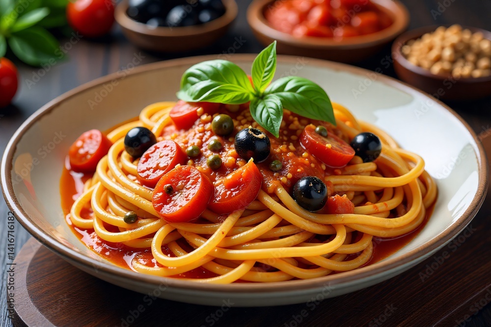 Pasta Puttanesca with Olives and Anchovy Fillets Pasta Puttanesca with Olives and Anchovy Fillets