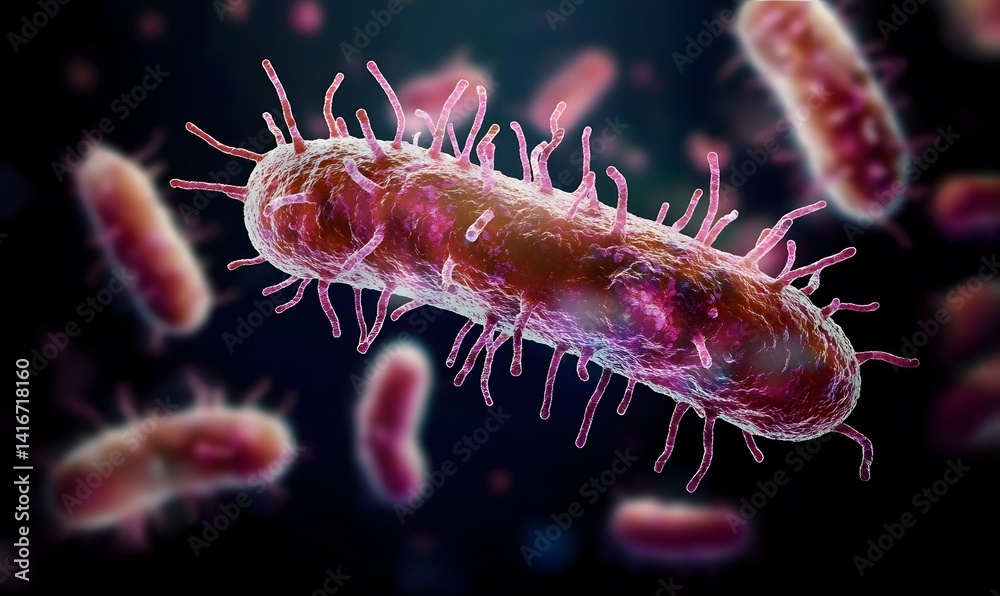 Microscopic world of microorganisms reveals vibrant bacteria. Intriguing detailed look at a tiny single cell in the fascinating world of science and biology.