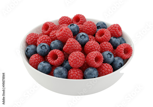 Isolated Bowl of Raspberries and Blueberries Fresh Summer