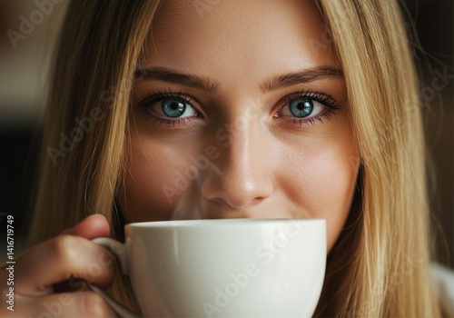 Wallpaper Mural close up of a beautiful woman drinking coffee Torontodigital.ca