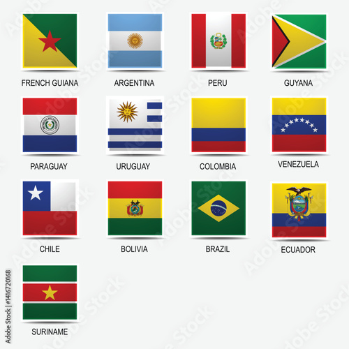  South American countries flags and badges vector