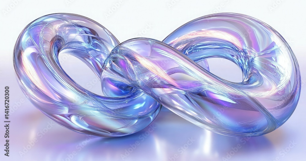 Mobius Strip Luminous Intertwined Glass Loops with Iridescent Tones and Reflection Mobius Strip Luminous Intertwined Glass Loops with Iridescent Tones and Reflection