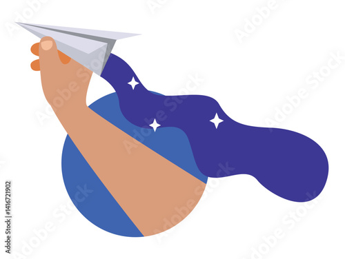 Hand Launching Paper Plane with Starry Trail for Creative Designs
