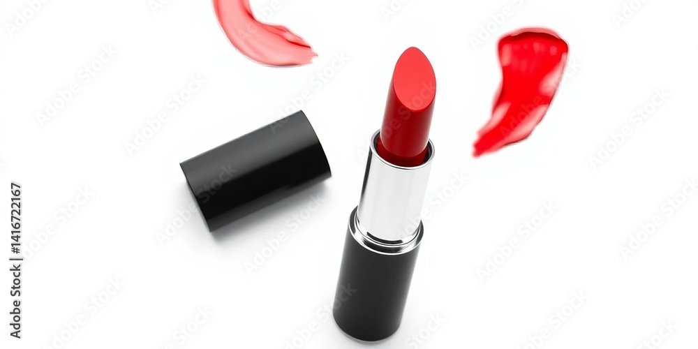 Obraz premium Sleek black lipstick tube with bold red lipstick on white background, elegance, red lipstick