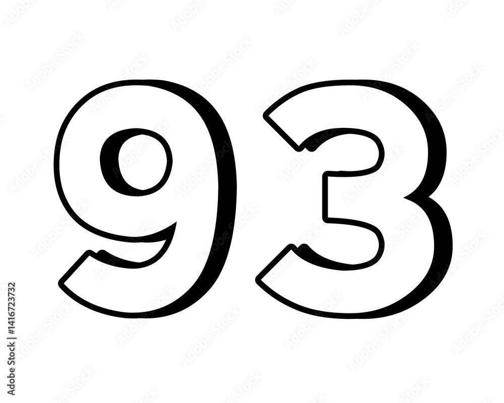 number 93 on transparent background,white color with a bold, 3D appearance and shadow effects for added depth and dimension for design elements number 93 on transparent background,white color with a bold, 3D appearance and shadow effects for added depth and dimension for design elements