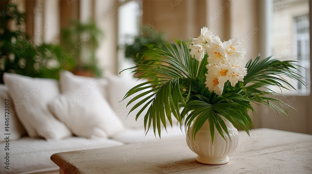 Elegant White Flowers in Vase  Modern Living Room Decor  Interior Design