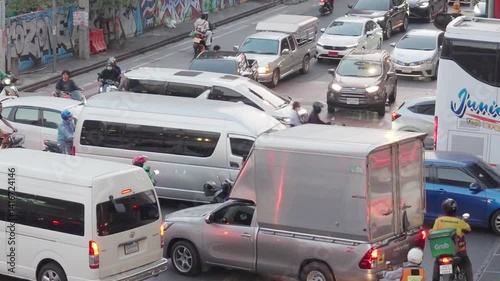 Traffic congestion on Ratchadaphisek Road in Bangkok Traffic of cars and people on highways