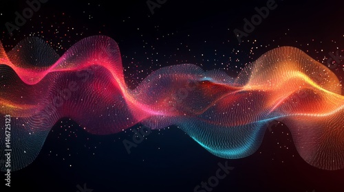 Abstract Red Orange Blue Particle Wave Background