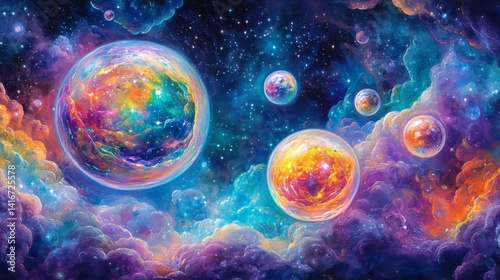 Vibrant Rainbow Planets in a Cosmic Nebula