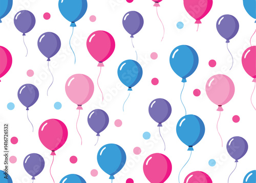 Seamless pattern repeatable pattern with pink and blue, balloon . celebrate, fly, carnival, green, anniversary,  helium, holiday, birthday, party, celebration white background