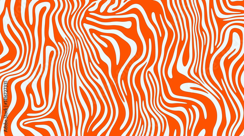 Vibrant orange and white swirling lines creating a dynamic, energetic abstract pattern with a bold, graphic style.