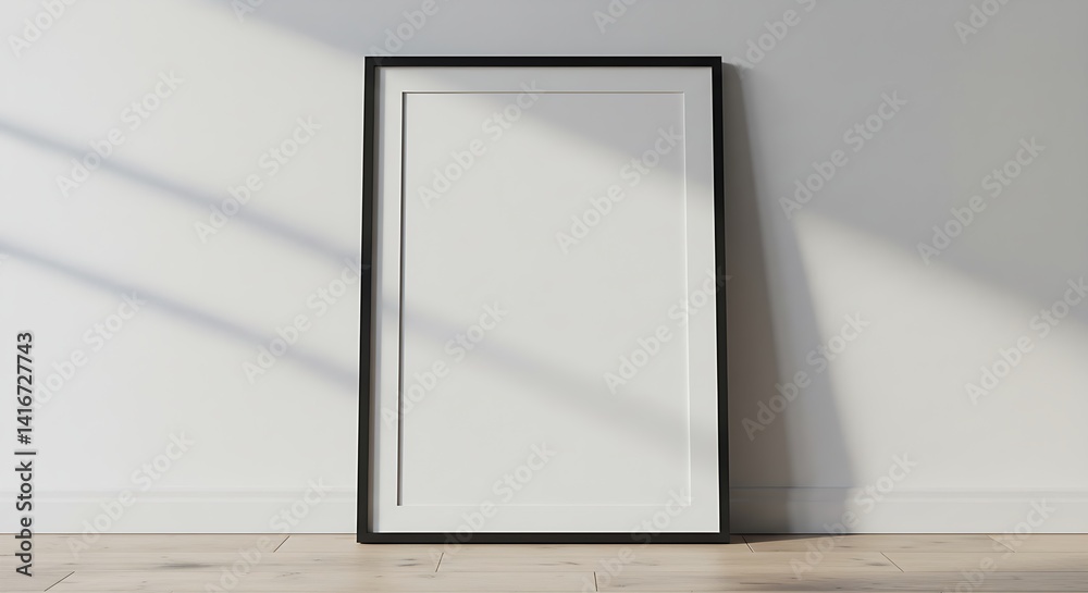 Poster mockup in a frame, leaned against a white wall Poster mockup in a frame, leaned against a white wall