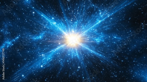 Blue Cosmic Energy Burst In Space