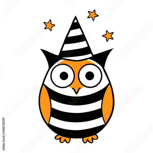 Cute cartoon owl vector illustration, a funny-eyed bird character of the night in nature art