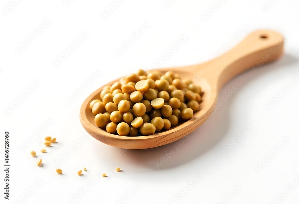 Soybeans in a Wooden Spoon Isolated on White Background Close-Up Soybeans in a Wooden Spoon Isolated on White Background Close-Up