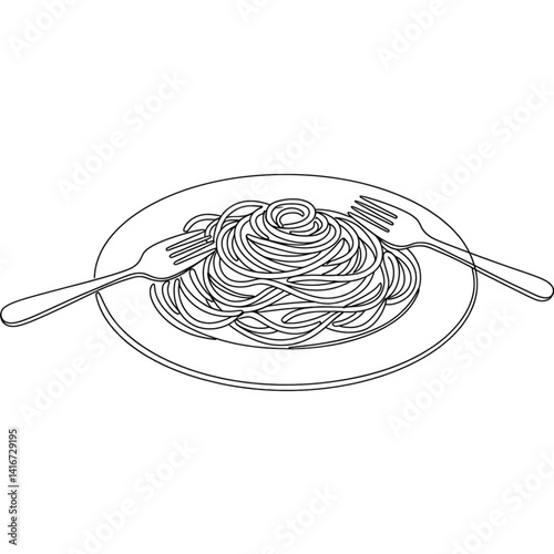 pasta spaghetti noodles with forks isolated on white background. 