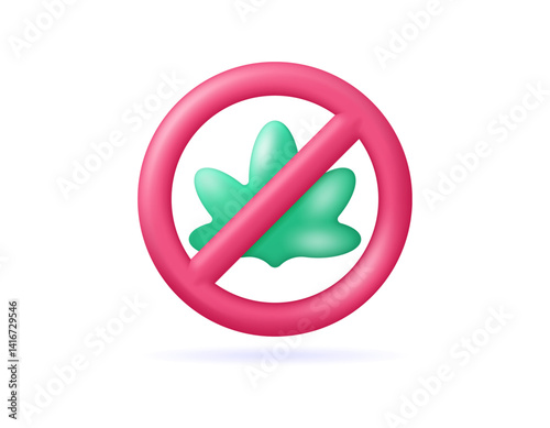 anti-drug and marijuana day concept. prohibition to consume drugs. stop using marijuana. illustration of a prohibition sign with marijuana leaves. symbol or icon. minimalist 3d style design. element