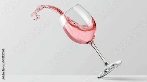 Glass of pink wine is being poured into a glass, with the liquid spilling over the side. Concept of elegance and sophistication, as well as the enjoyment of a fine beverage