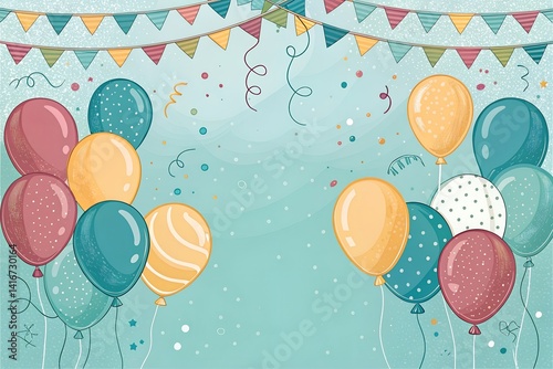 Festive Balloon Fiesta: A vibrant cluster of colorful balloons and celebratory decorations creates an atmosphere of joy and anticipation. Capturing the essence of a joyous occasion.