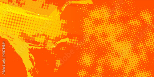 orange and yellow halftone background with abstract grunge texture and comic-style dot patterns. Dynamic and energetic design suitable for pop-art themes, posters, and digital graphics.