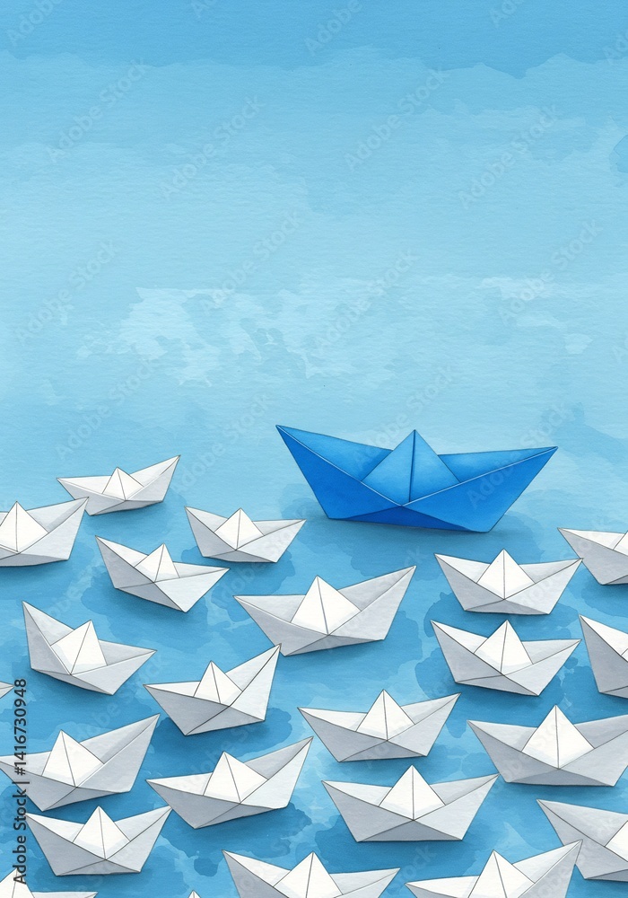 Obraz premium Bateau bleu unique mer papier aquarelle. AI Generated