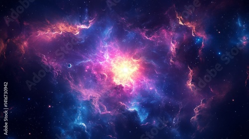 Vibrant Nebula In Deep Space With Pink Purple And Blue Hues