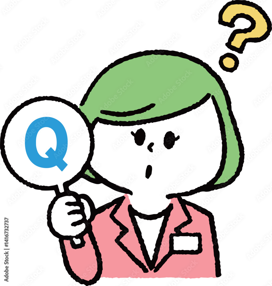 クエスチョンマークを持つスーツの女性