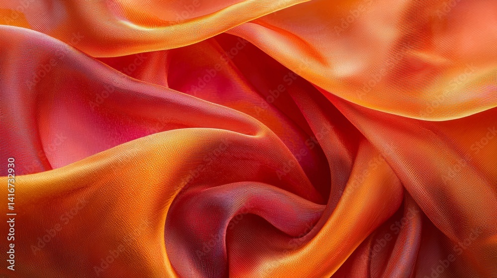 Close-up of silky orange and red fabric in folds