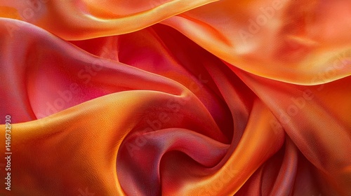Obraz na płótnie Close-up of silky orange and red fabric in folds w salonie