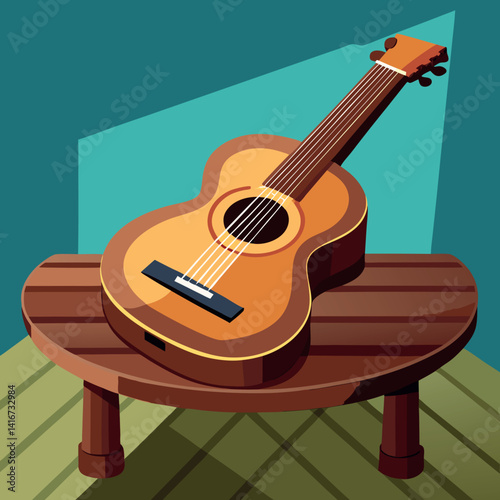 A brown-guitar-on-the-table  