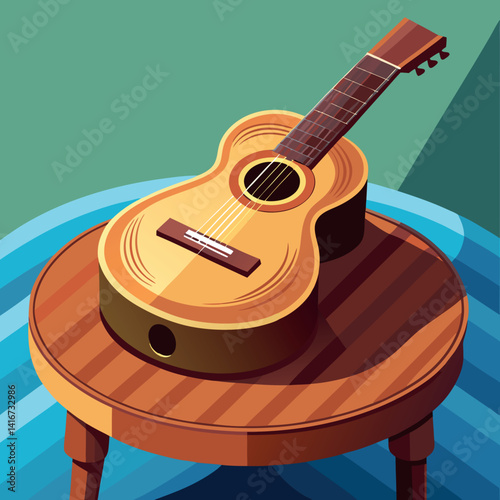 A brown-guitar-on-the-table  