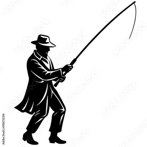 A fisherman casting-a-fishing-rod-on-white-background.