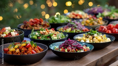 Ten Colorful Vegetarian Dishes Glowing with Magnesium-Rich Ingredients, Arranged on Rustic Table with Soft Bokeh Background