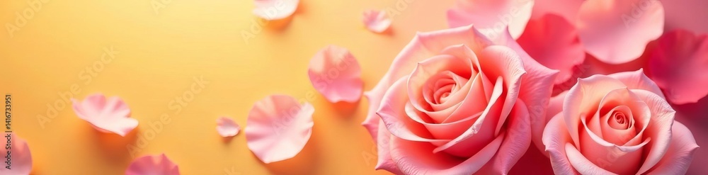 Naklejka premium Soft yellow and pink rose petals abstract background, pastel, romantic, flower