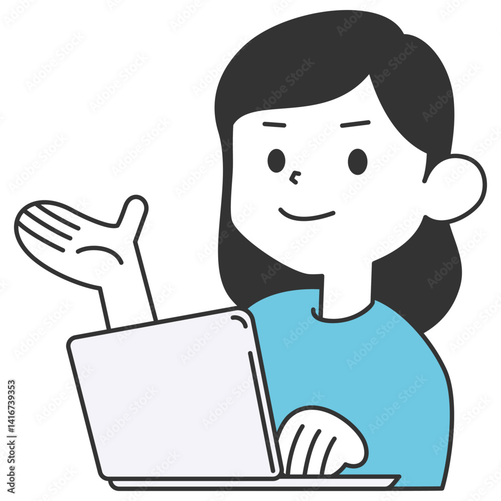 パソコン操作をしながら案内をする女性 パソコン操作をしながら案内をする女性