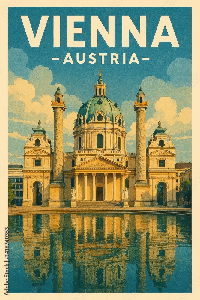 Fototapeta premium Vienna Austria historical architecture skyline reflection in water iconic cityscape tourism travel destination culture and art history exploration