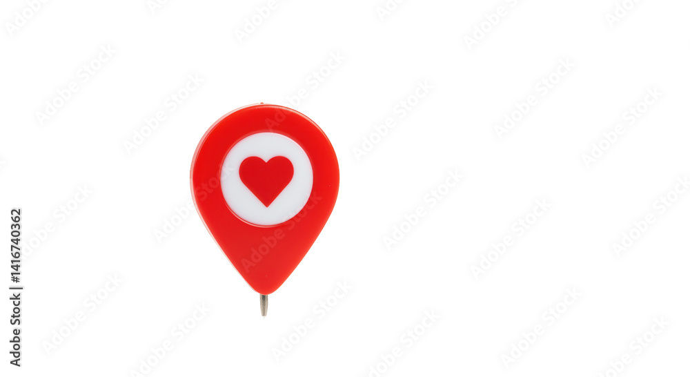 Fototapeta premium Isolated Red Map Pin with Heart Icon