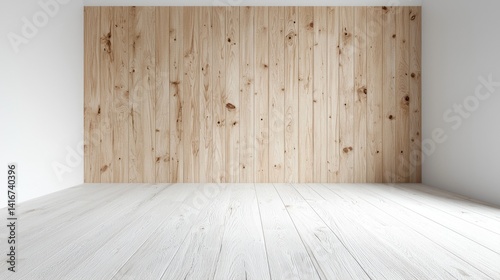 Empty room with light wood wall and floor photo