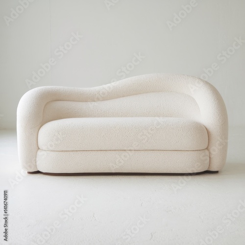 Modern white curved sofa with a textured fabric