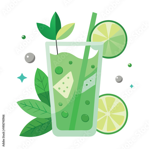 Cucumber-lime-mocktail-with-herbs-in-white background. 