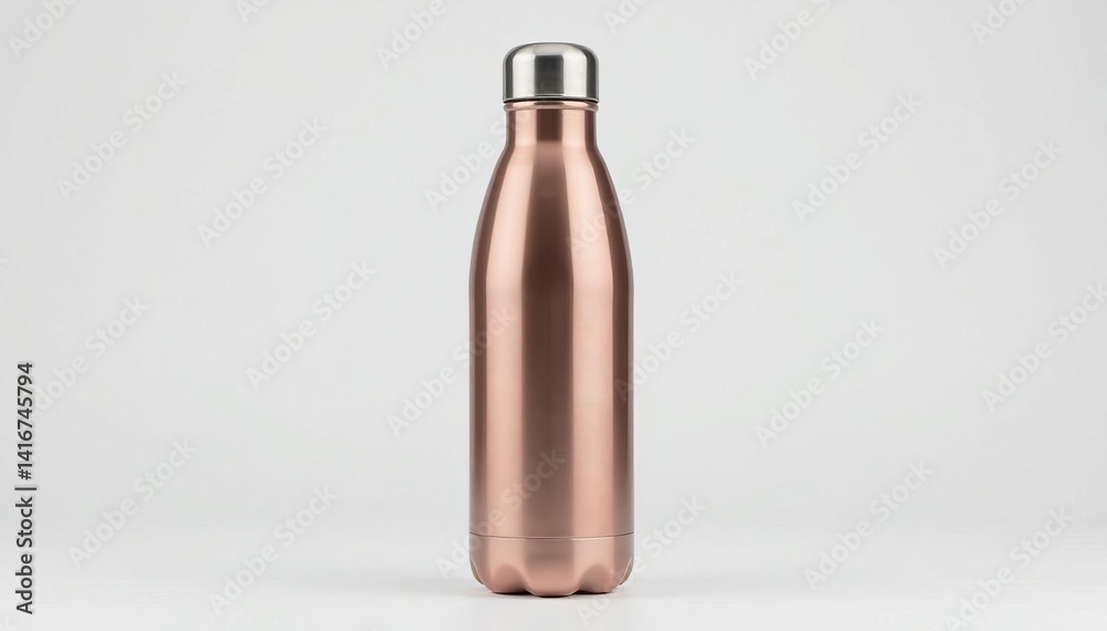 Stainless steel insulated water flask with silver cap isolated on white background , cold drinks, isolated, sports Stainless steel insulated water flask with silver cap isolated on white background , cold drinks, isolated, sports