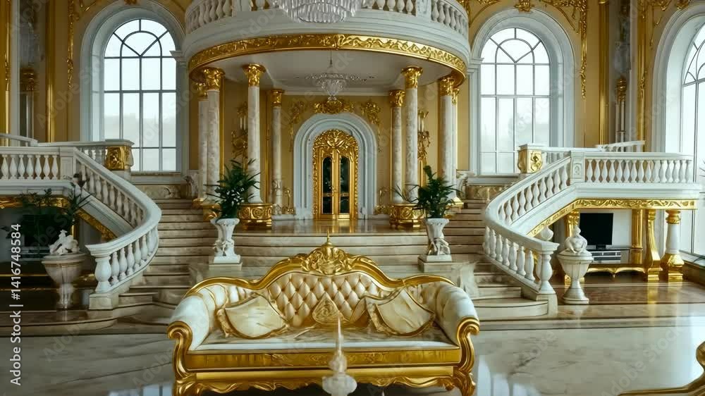 Luxurious gold-toned interior of a palace.
