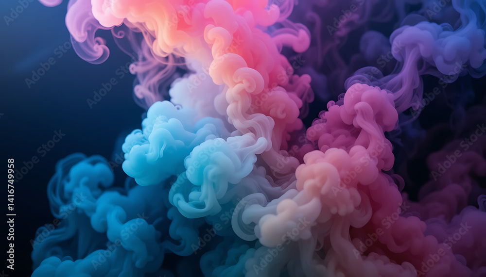 Fototapeta premium Colorful Wisps of Smoke Swirl Together in an Abstract Display of Blue, Pink, and Purple Hues on a Dark Background
