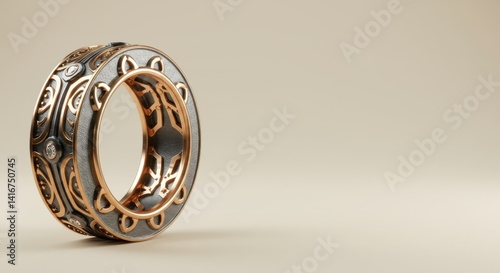 Exquisitely Crafted Rose Gold and Platinum Ring with Intricate Celtic Design and Diamonds photo