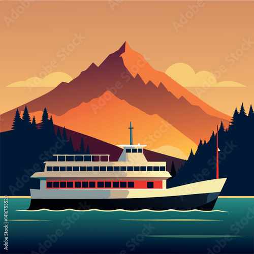vector-art-of-ferry-boat-on-Puget-sound 