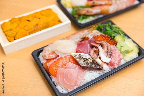 Traditional Japanese sashimi lunch box dish